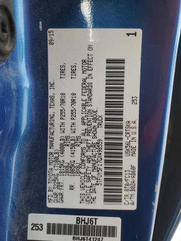 5TFUY5F17GX498559 - 2016 TOYOTA TUNDRA DOUBLE CAB SR/SR5 BLUE photo 12