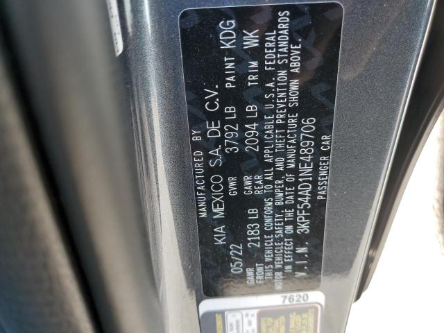 3KPF54AD1NE489706 - 2022 KIA FORTE GT LINE GRAY photo 12