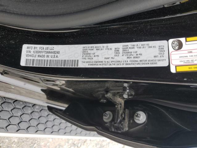 1C6SRFFT5NN448240 - 2022 RAM 1500 BIG HORN/LONE STAR BLACK photo 12