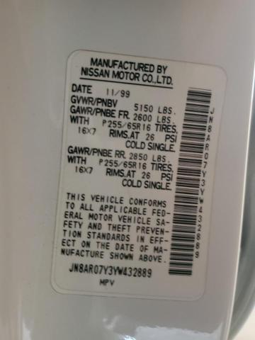JN8AR07Y3YW432889 - 2000 NISSAN PATHFINDER LE WHITE photo 12