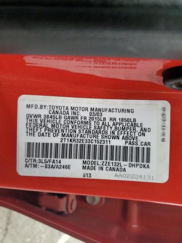 2T1KR32E33C152311 - 2003 TOYOTA COROLLA MA XR RED photo 12