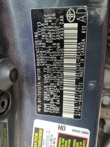 2T1BURHEXEC058406 - 2014 TOYOTA COROLLA L BLUE photo 12