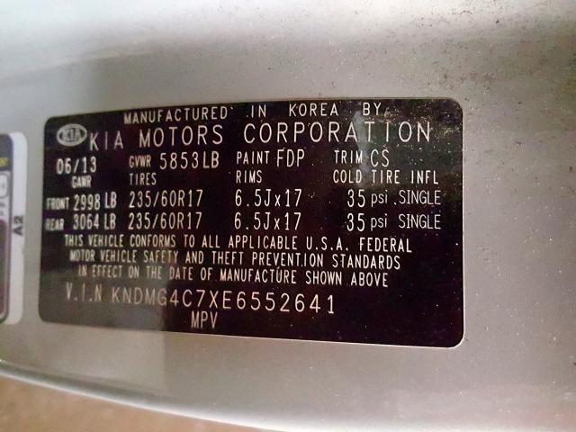 KNDMG4C7XE6552641 - 2014 KIA SEDONA LX  photo 10