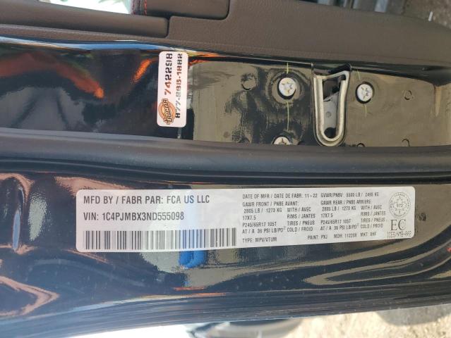 1C4PJMBX3ND555098 - 2022 JEEP CHEROKEE TRAILHAWK BLACK photo 13