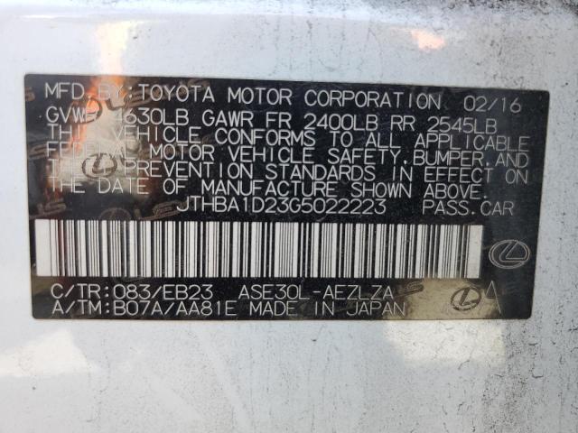 JTHBA1D23G5022223 - 2016 LEXUS IS 200T WHITE photo 12