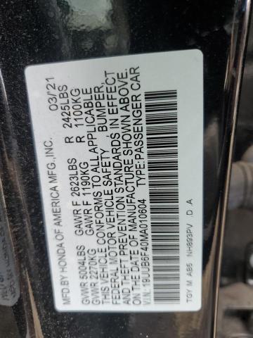 19UUB6F40MA010604 - 2021 ACURA TLX TECHNOLOGY BLACK photo 12