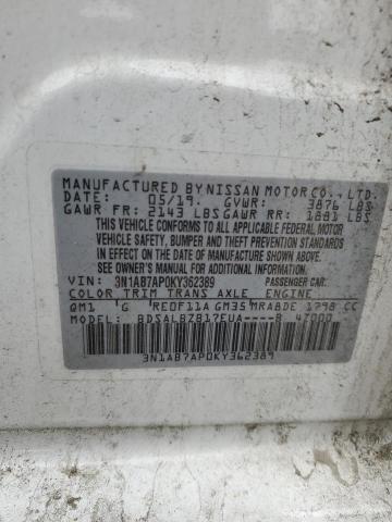 3N1AB7AP0KY362389 - 2019 NISSAN SENTRA S 白色 照片 13