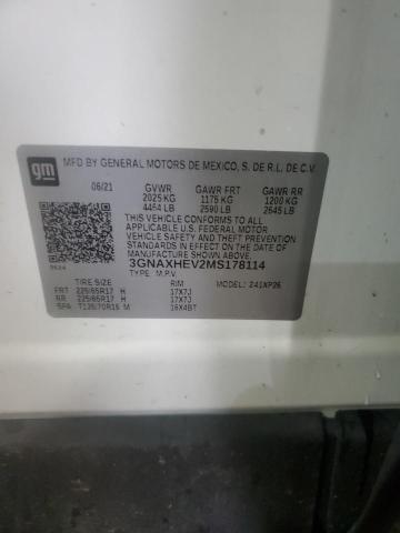3GNAXHEV2MS178114 - 2021 CHEVROLET EQUINOX LS WHITE photo 12