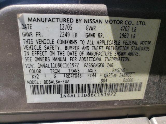 1N4AL11D86C161972 - 2006 NISSAN ALTIMA S GRAY photo 12