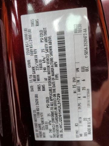 5LMCJ2D91HUL31729 - 2017 LINCOLN MKC SELECT Շագանակագույն լուսանկար 14