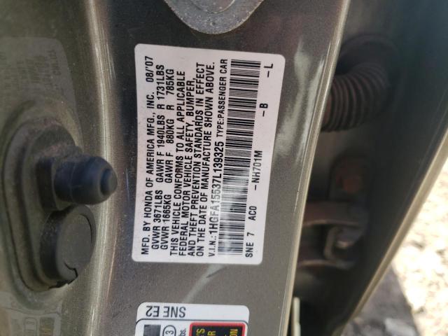 1HGFA15537L139325 - 2007 HONDA CIVIC LX SILVER photo 12