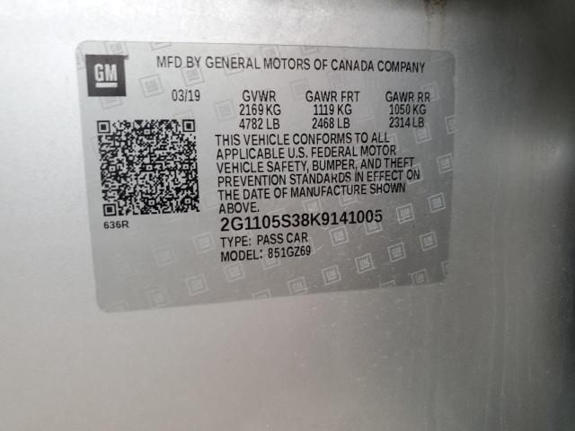 2G1105S38K9141005 - 2019 CHEVROLET IMPALA PREMIER SILVER photo 12