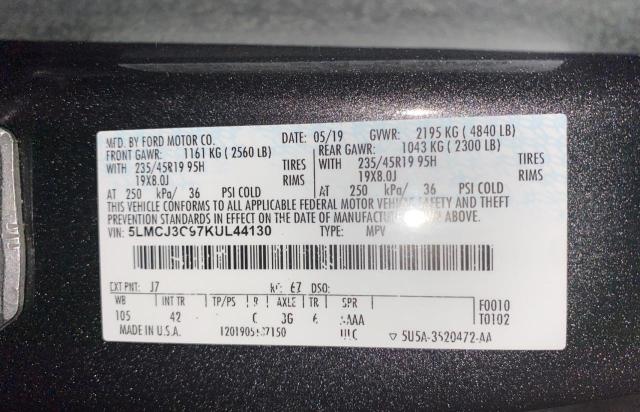 5LMCJ3C97KUL44130 - 2019 LINCOLN MKC RESERVE GRAY photo 10