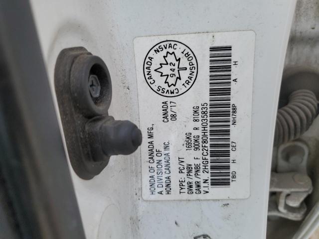 2HGFC2F80HH035835 - 2017 HONDA CIVIC EX WHITE photo 12