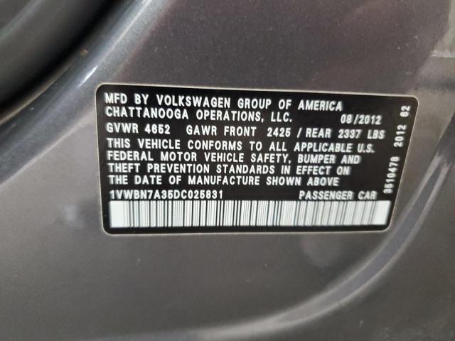 1VWBN7A35DC025831 - 2013 VOLKSWAGEN PASSAT SE 灰色 照片 13