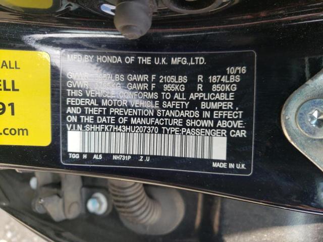 SHHFK7H43HU207370 - 2017 HONDA CIVIC SPORT 黑色 照片 10