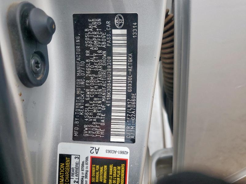 4T1BK3DB4BU388308 - 2011 TOYOTA AVALON BASE SILVER photo 12