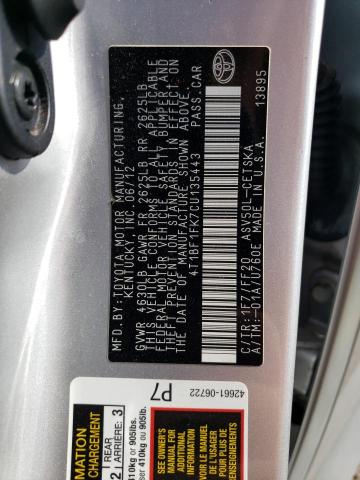 4T1BF1FK7CU135443 - 2012 TOYOTA CAMRY BASE SILVER photo 12