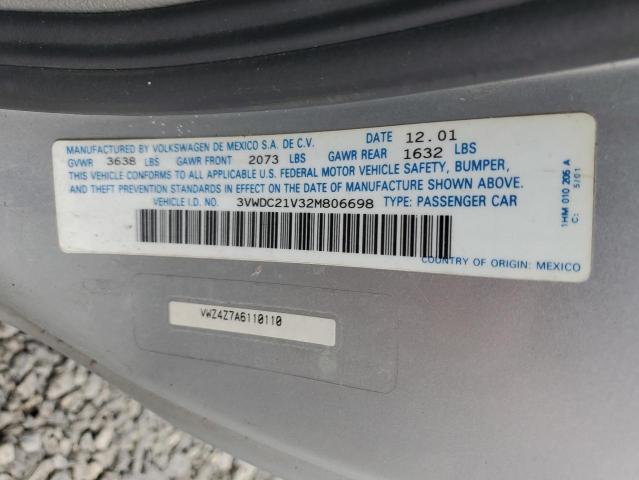 3VWDC21V32M806698 - 2002 VOLKSWAGEN CABRIO GLX ვერცხლისფერი ფოტო 12