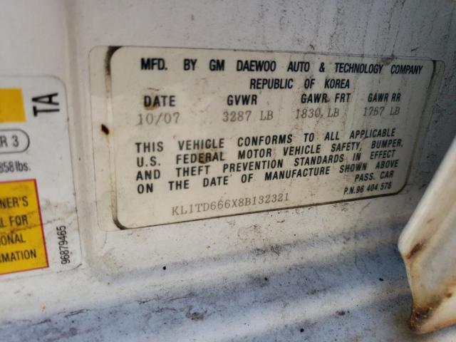 KL1TD666X8B132321 - 2008 CHEVROLET AVEO BASE Ağ foto 12