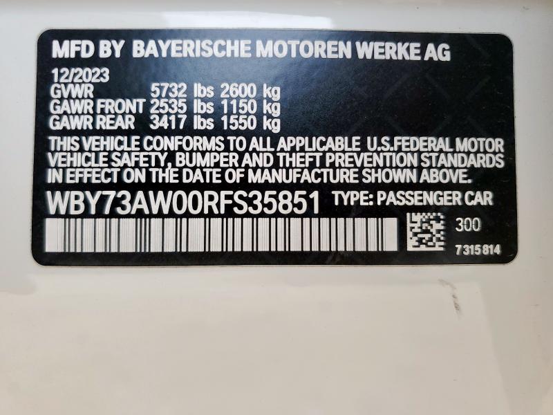 WBY73AW00RFS35851 - 2024 BMW I4 EDRIVE 40 WHITE photo 13