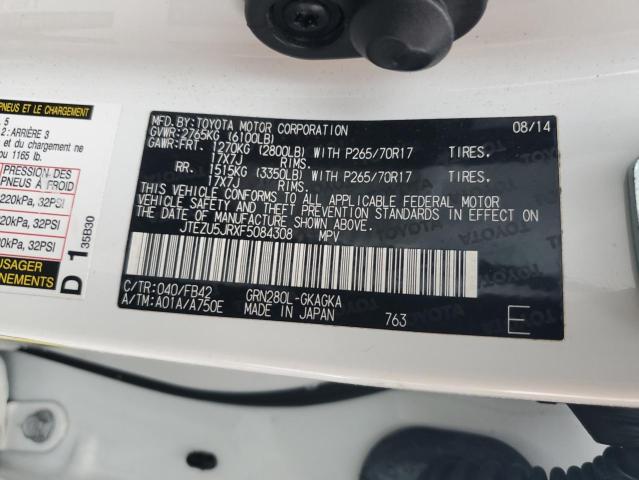 JTEZU5JRXF5084308 - 2015 TOYOTA 4RUNNER SR5 WHITE photo 13