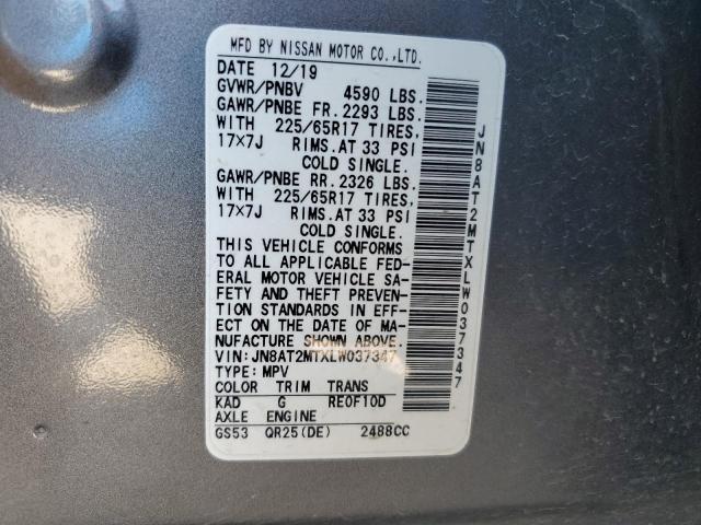 JN8AT2MTXLW037347 - 2020 NISSAN ROGUE S GRAY photo 13