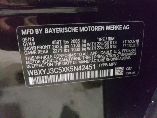 WBXYJ3C5XK5N42451 - 2019 BMW X2 SDRIVE28I GRAY photo 12