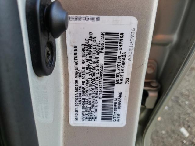 2T1KR32E83C095555 - 2003 TOYOTA COROLLA MA XR SILVER photo 12