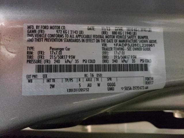 1FADP3J28EL226961 - 2014 FORD FOCUS TITANIUM SILVER photo 12