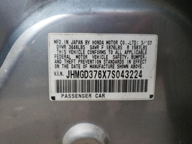 JHMGD376X7S043224 - 2007 HONDA FIT S 银色 照片 13