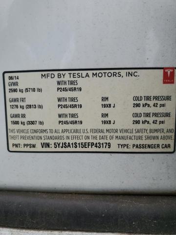 5YJSA1S15EFP43179 - 2014 TESLA MODEL S Սպիտակ լուսանկար 12