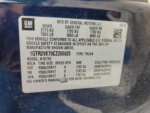 1GTR2VE79CZ265925 - 2012 GMC SIERRA K1500 SLE BLUE photo 12