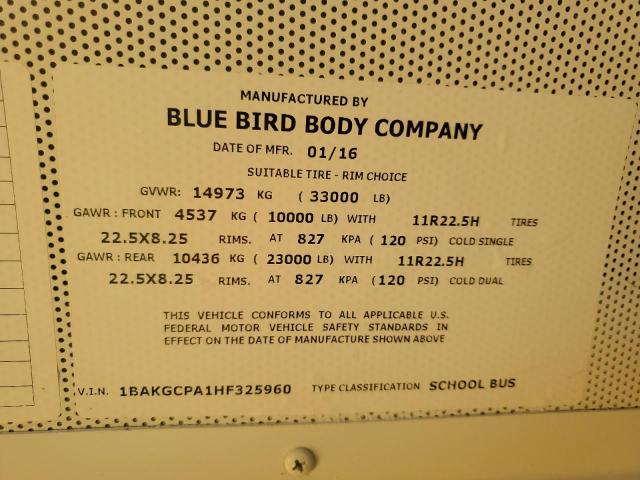 1BAKGCPA1HF325960 - 2017 BLUE BIRD SCHOOL BUS YELLOW photo 10