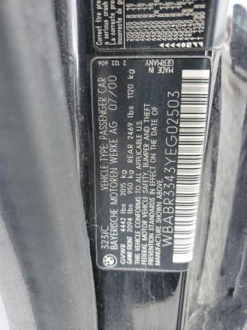 WBABR3343YEG02503 - 2000 BMW 323CI CI BLACK photo 12