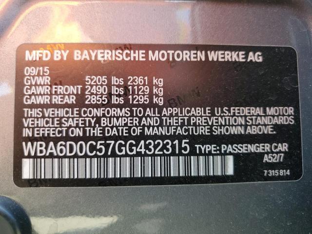 WBA6D0C57GG432315 - 2016 BMW 640 I GRAN COUPE GRAY photo 13