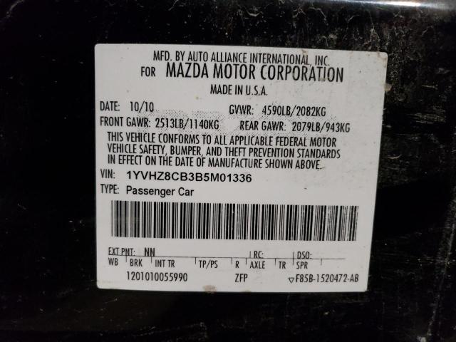 1YVHZ8CB3B5M01336 - 2011 MAZDA 6 S BLACK photo 12