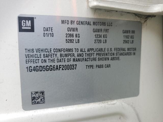 1G4GD5GG6AF200037 - 2010 BUICK LACROSSE CXL أبيض صورة 12