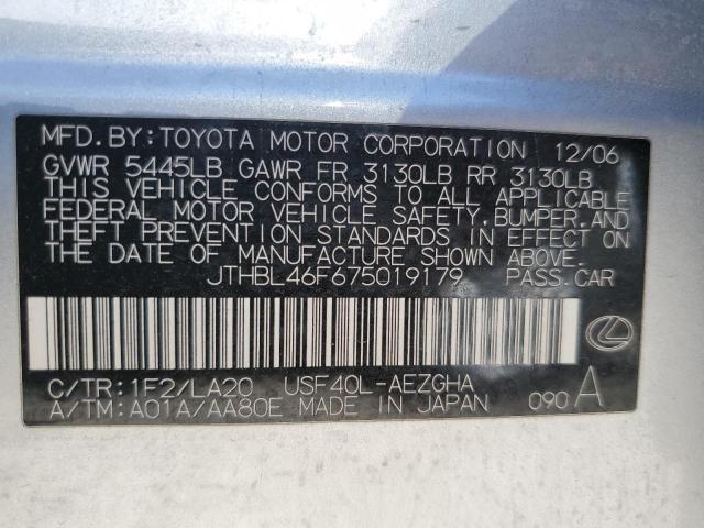 JTHBL46F675019179 - 2007 LEXUS LS 460 SILVER photo 12