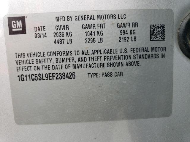 1G11C5SL9EF238426 - 2014 CHEVROLET MALIBU 1LT 银色 照片 13