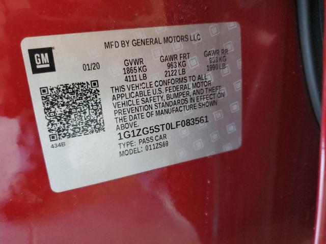 1G1ZG5ST0LF083561 - 2020 CHEVROLET MALIBU RS MAROON photo 12