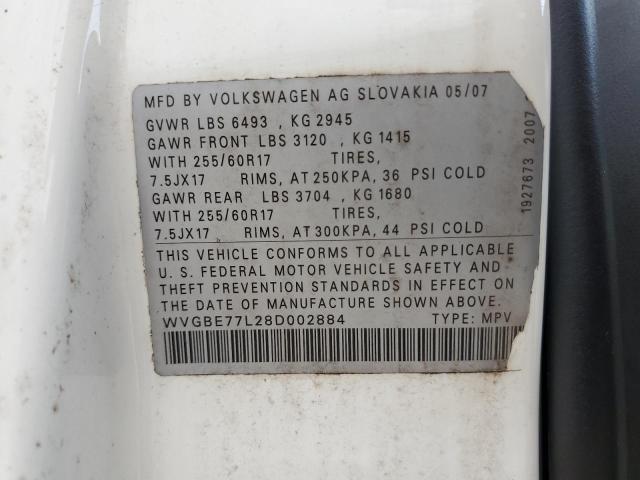 WVGBE77L28D002884 - 2008 VOLKSWAGEN TOUAREG 2 V6 WHITE photo 13