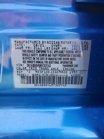 3N1AB8DV6MY322742 - 2021 NISSAN SENTRA SR BLUE photo 12