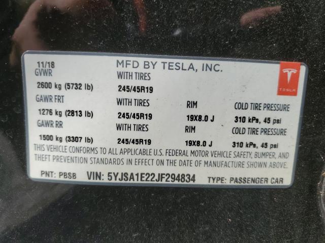 5YJSA1E22JF294834 - 2018 TESLA MODEL S 黑色 照片 12