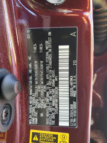 5TDJKRFH6FS136638 - 2015 TOYOTA HIGHLANDER XLE BURGUNDY photo 13