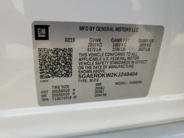 5GAERDKW2KJ249404 - 2019 BUICK ENCLAVE AVENIR WHITE photo 13
