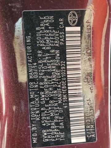4T1BK1EB0EU102932 - 2014 TOYOTA AVALON BASE Bordo foto 12