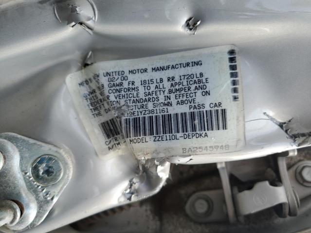 1NXBR12E1YZ381161 - 2000 TOYOTA COROLLA VE SILVER photo 12