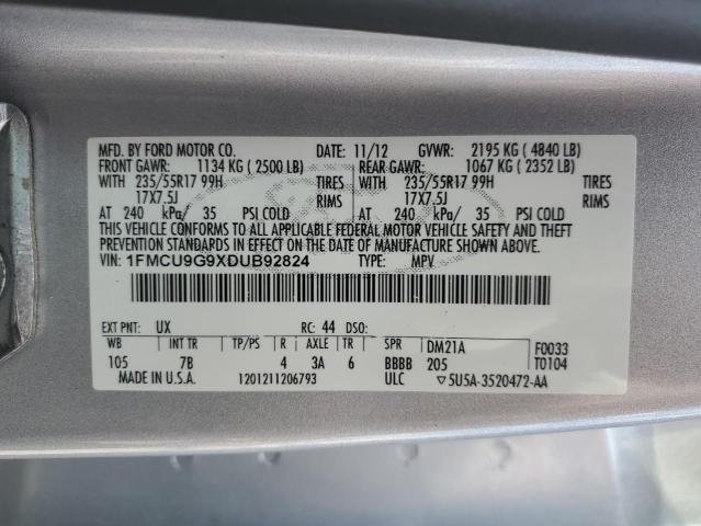 1FMCU9G9XDUB92824 - 2013 FORD ESCAPE SE SILVER photo 12