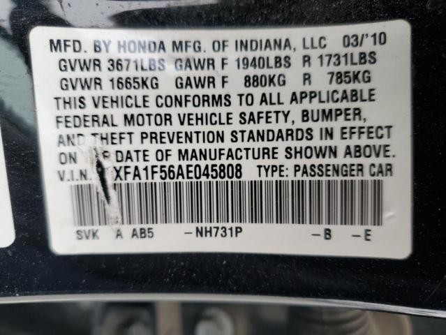 19XFA1F56AE045808 - 2010 HONDA CIVIC LX BLACK photo 12